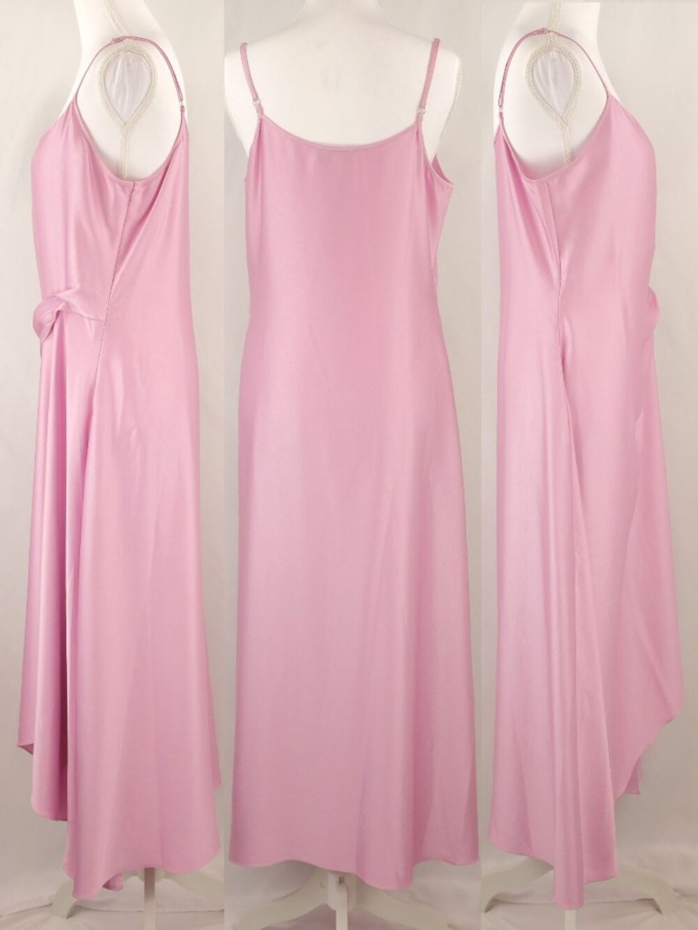 Reiss Zoey Satin Drape Ruched Midi Slip Dress, Light Pink, US 8 - Picture 2 of 11
